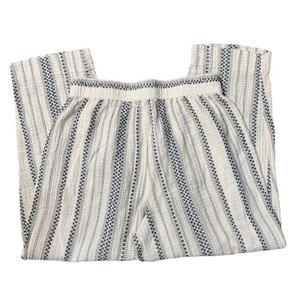 Madewell The Untailored Crop Pant Striped White blue Elastic Waist Cotton - Picture 2 of 11